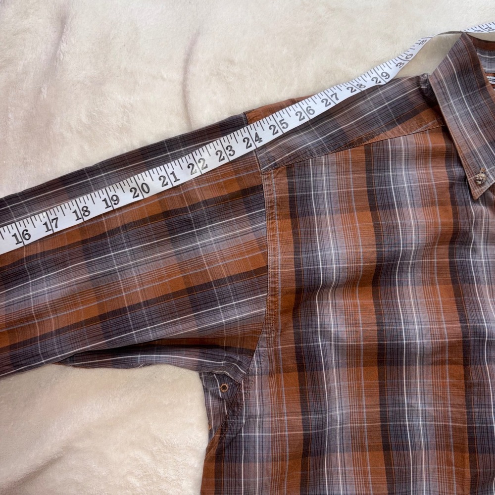 ARIAT Pro Series Button Down Mens Medium Brown Plaid Western Vented Shirt - Picture 14 of 14